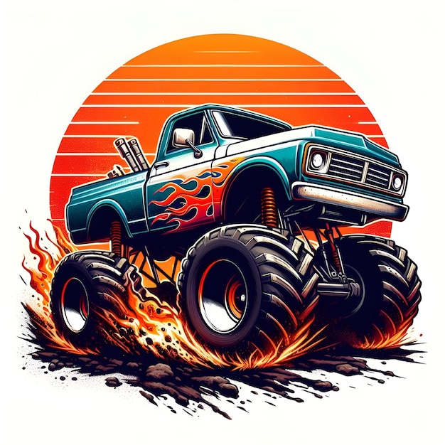 Vector Extreme Monster Truck logo Extreme Monster Truck with fire flame logo