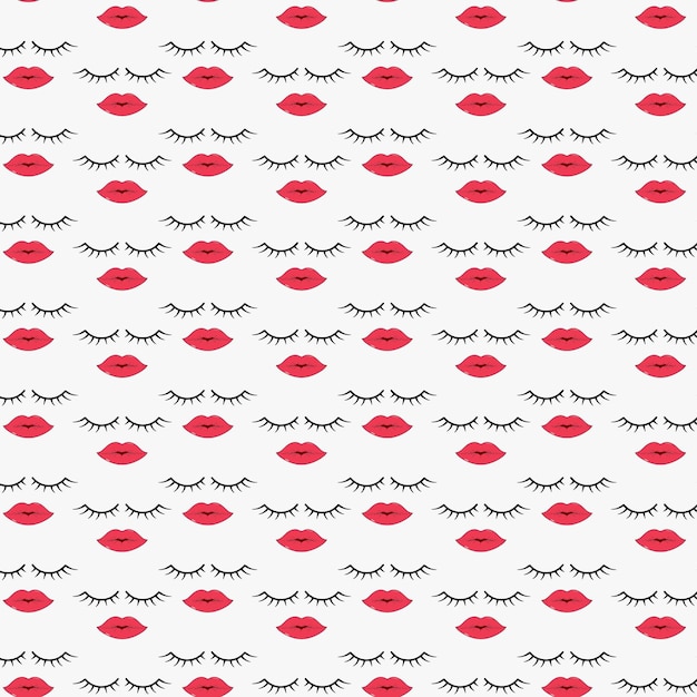 Vector of Eyelashes with Lips Pattern Seamless