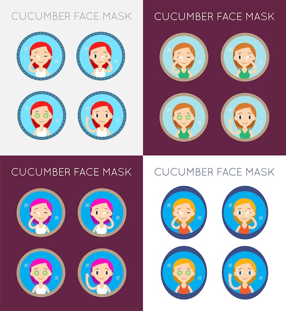 Vector Face Cleaning And Care Actions Illustration Big Set