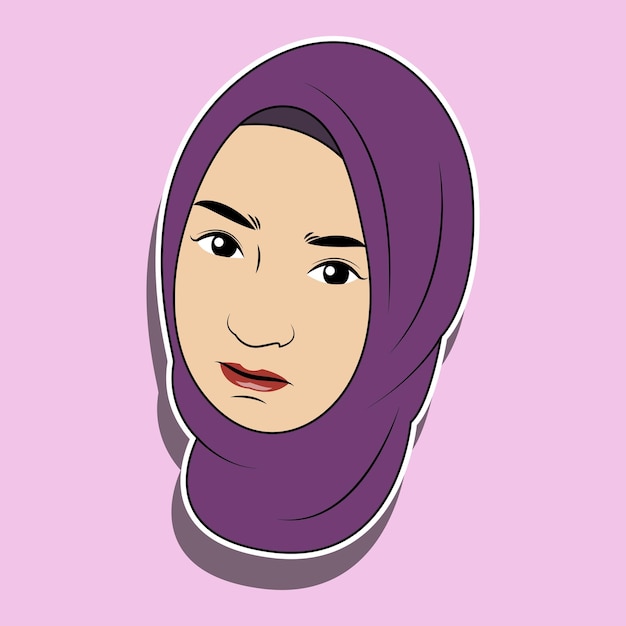 vector face of muslim woman in hijab with cute expression