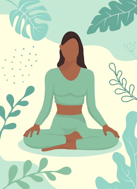 Vector faceless african american woman sitting in lotus position