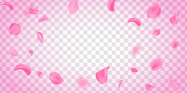 Vector falling pink petals background 3d illustration