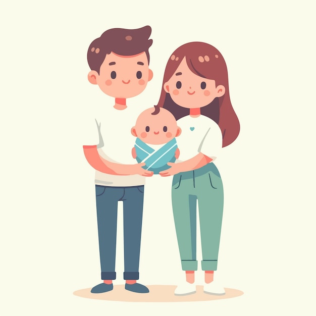 Vector family with baby Simple and minimalist flat design style