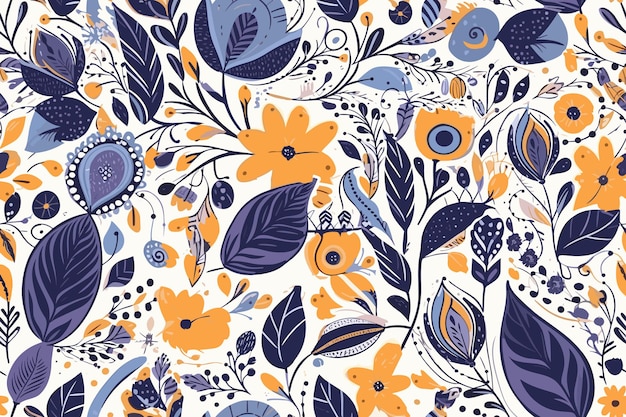 vector fantastic pattern of colorful flowers in flat design