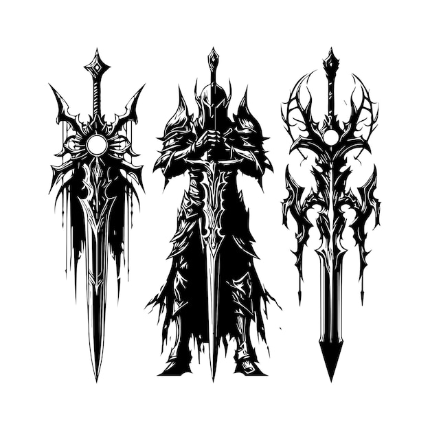 Vector vector fantasy warrior sword on white background