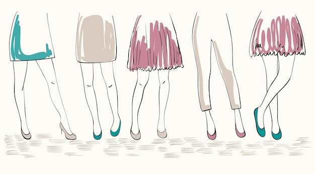 Vector fashionable girls hand drawn illustration