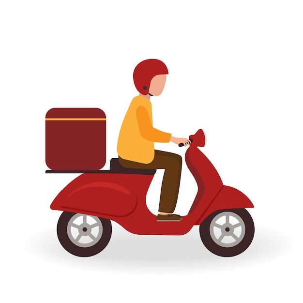 Vector fast delivery by red scooter on mobile and man. E-commerce concept. Service online food order  for shop , web