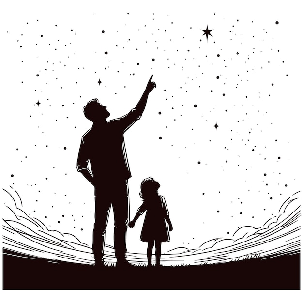 Vector fathers day with fathers and children silhouettes design template illustration