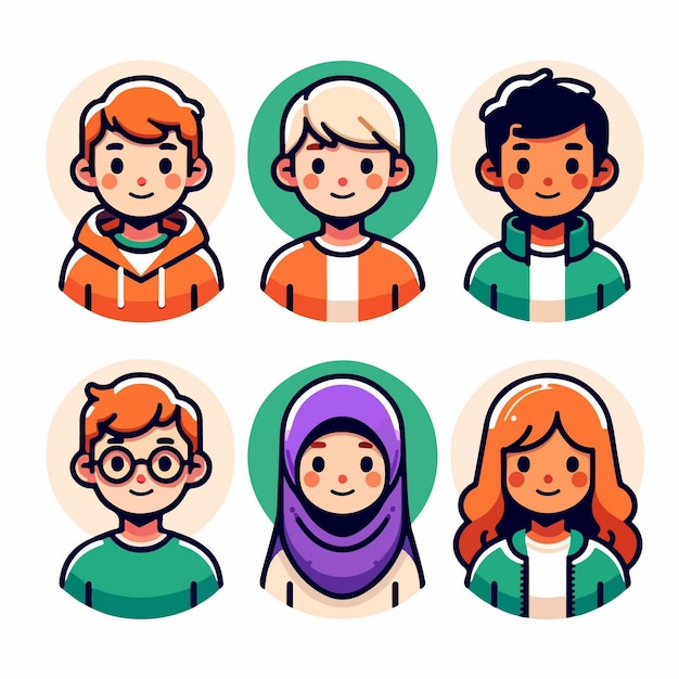 vector featuring six characters with plain facial features