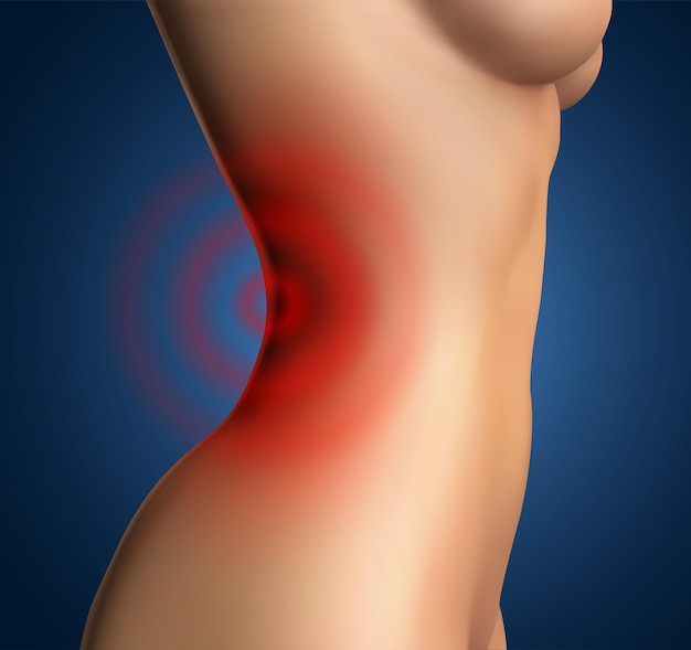 vector female body on a blue background lower back pain