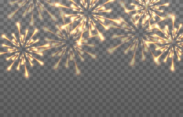 Vector festive fireworks on a transparent background. Fireworks png, festive light png.