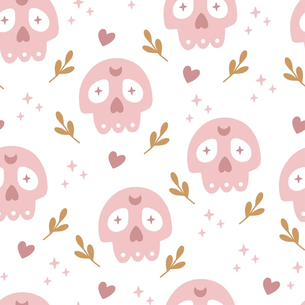 Vector festive seamless pattern with sugar skull