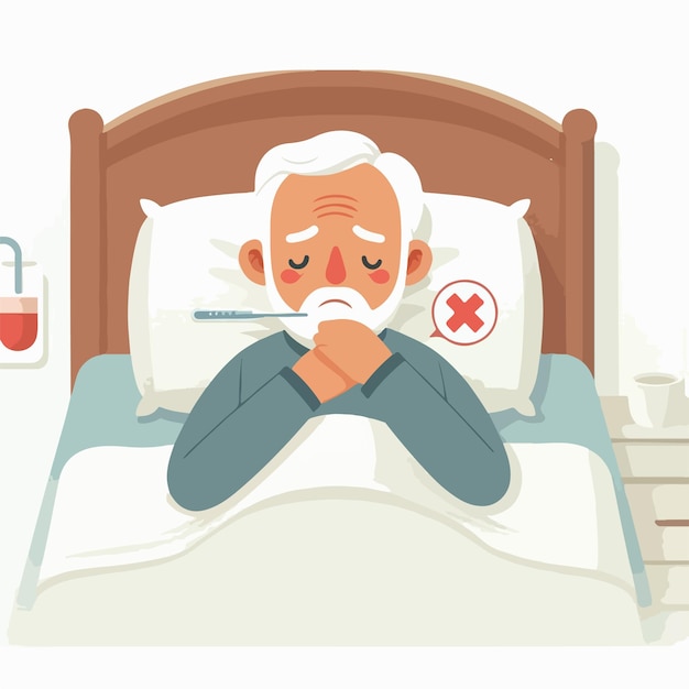 Vector vector of a feverish person lying in bed