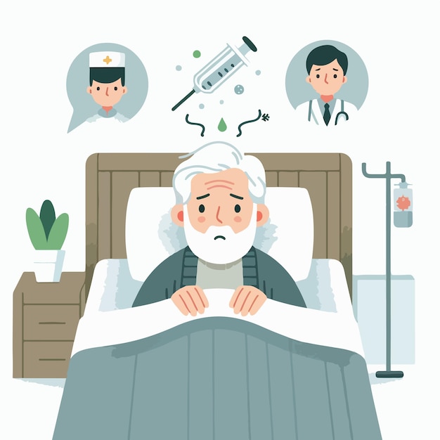 Vector vector of a feverish person lying in bed