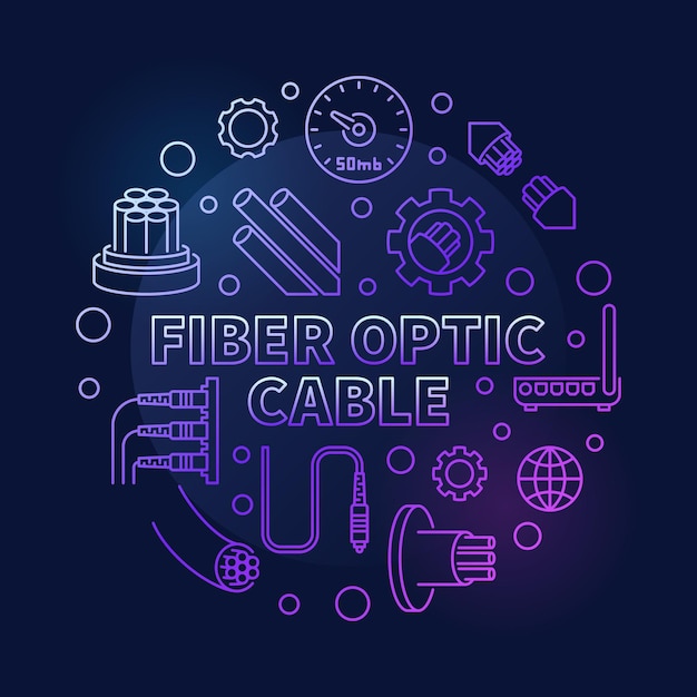 Vector Fiber Optic Cable round colored outline illustration