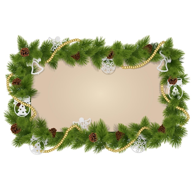 Vector Fir Frame with Decorations isolated on white background