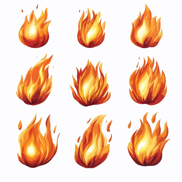 Vector Fire Flames Isolated Icon Set for Campfire Designs