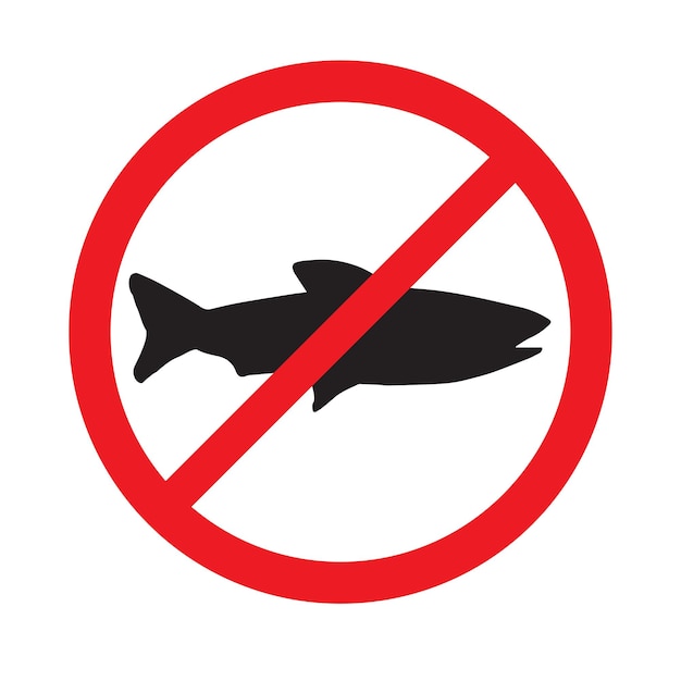 Vector fish crossed in red circle no fishing sign