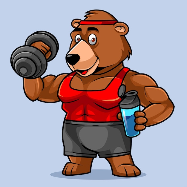 Vector fitness bear bodybuilder cute cartoon