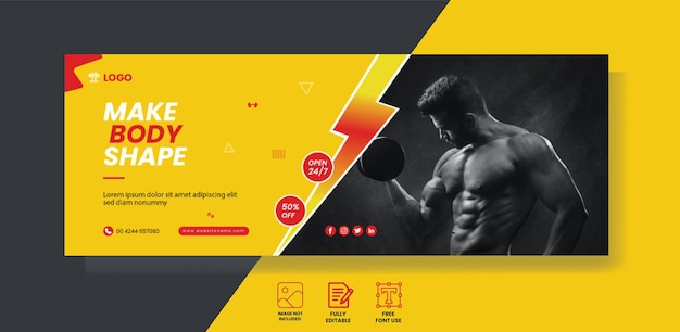 Vector vector fitness gym facebook cover and web banner template start training today fitness banner