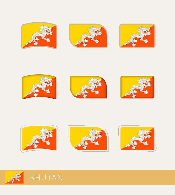 Vector flags of Bhutan collection of Bhutan flags