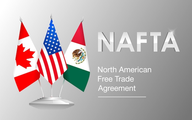 Vector Flags of NAFTA Countries Canada, United States of America and Mexico. Political and economic news Illustration