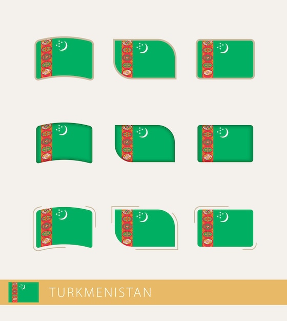 Vector flags of Turkmenistan collection of Turkmenistan flags