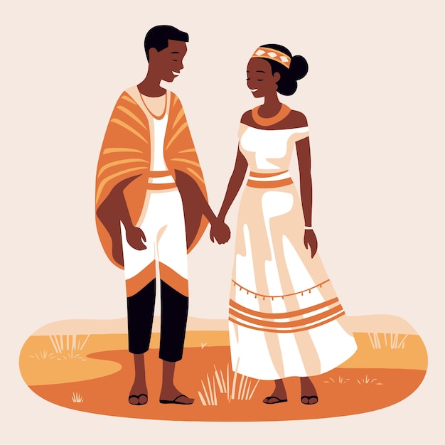 Vector vector flat african couple in traditional dress