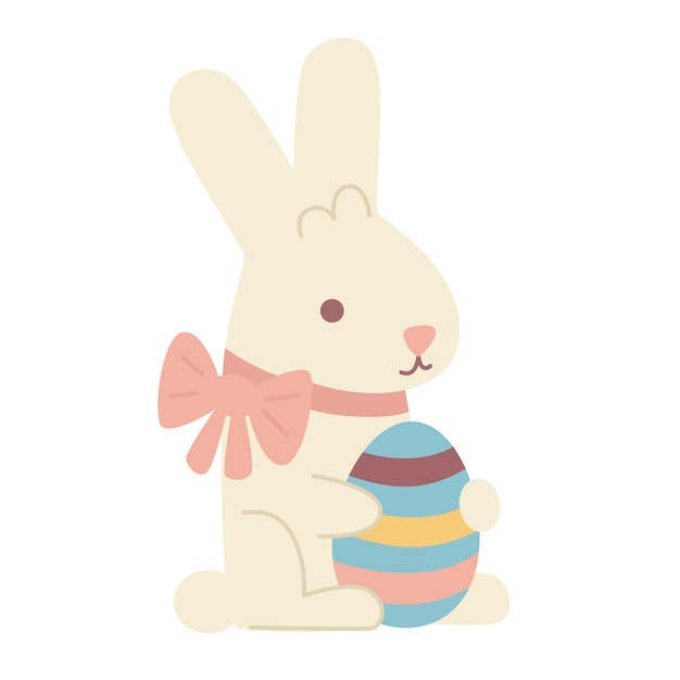 Vector flat cartoon hand drawn illustration cute rabbit holding egg, easter day bunny