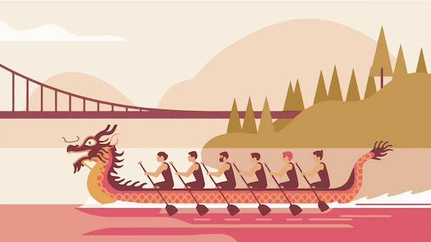 Vector vector flat design dragon boat racing