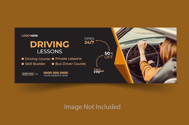 Vector flat design driving school Facebook cover template design