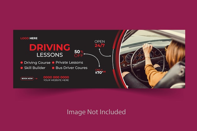 Vector flat design driving school Facebook cover template design