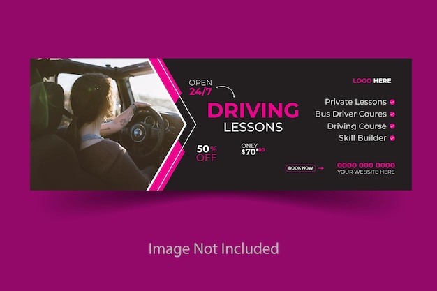 Vector flat design driving school Facebook cover template design