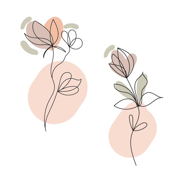 vector flat design of linear leaves and flowers