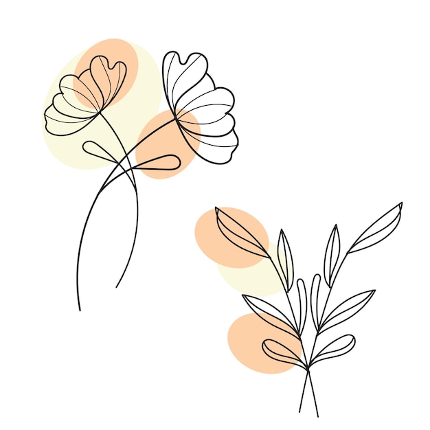 vector flat design of linear leaves and flowers