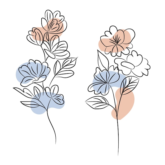 vector flat design of linear leaves and flowers