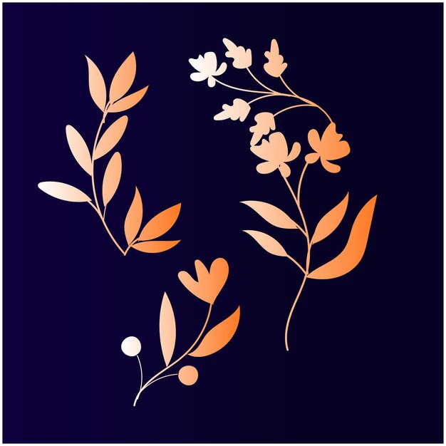 Vector vector flat design of linear leaves and flowers