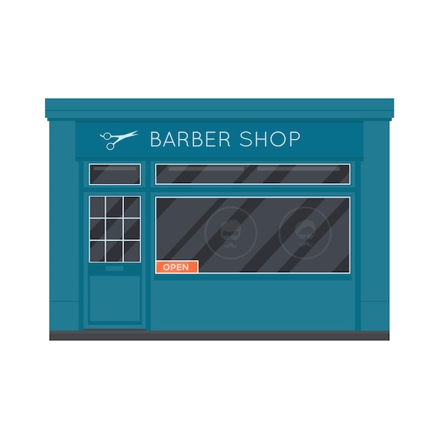 Vector flat design restaurants exterior and shops facade barber shop Store front window buildings icons isolated on white background