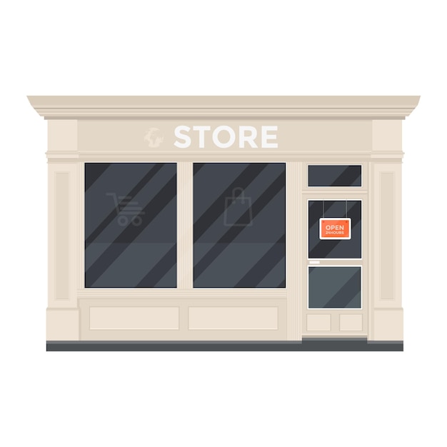 Vector flat design restaurants exterior and shops facade supermarket coffee Store front window buildings icons isolated on white background