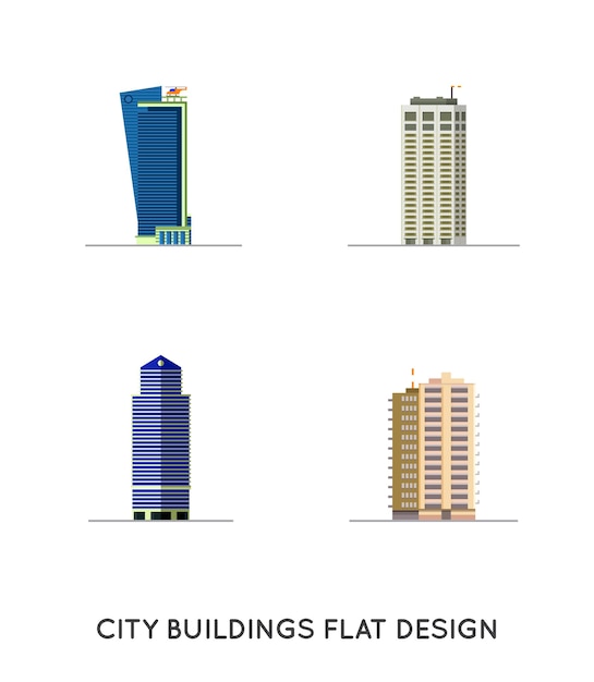 Vector Flat design of retro and modern city houses Old buildings skyscrapers