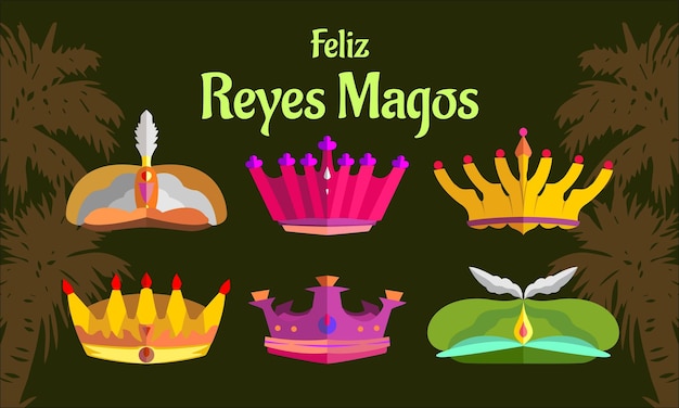 Vector flat design Reyes Magos crown collection for christmas celebration