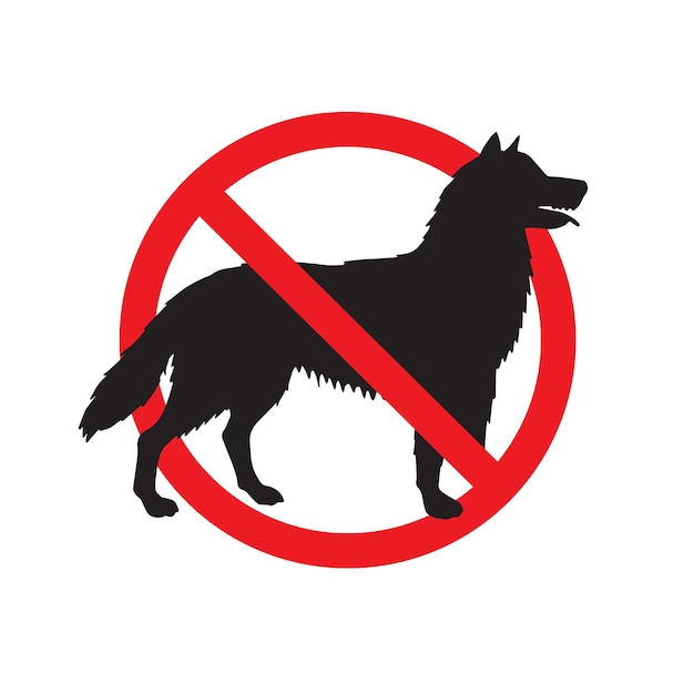 Vector flat dog silhouette crossed in red circle