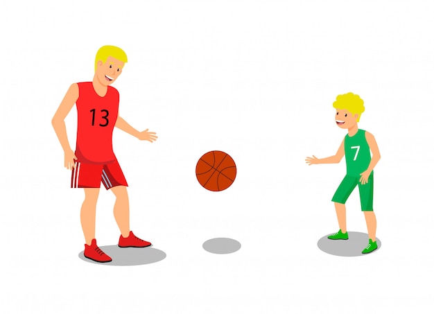 Vector Flat Father Playing with Guys Basketball.