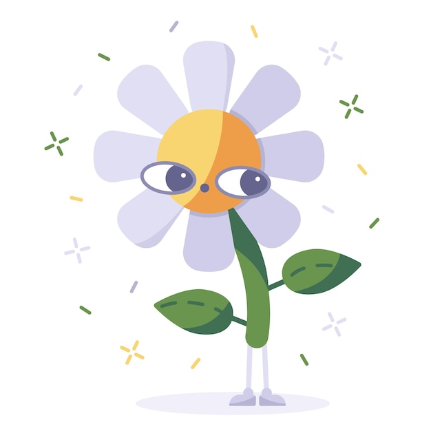 Vector flat funny cute cartoon mascot chamomile flower with face