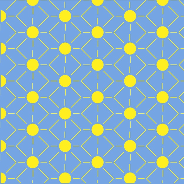 vector flat geometric background complex pattern with lines and circles in yellow color on blue