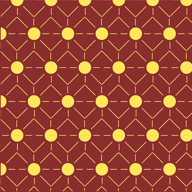 vector flat geometric background complex pattern with lines and circles in yellow color on red