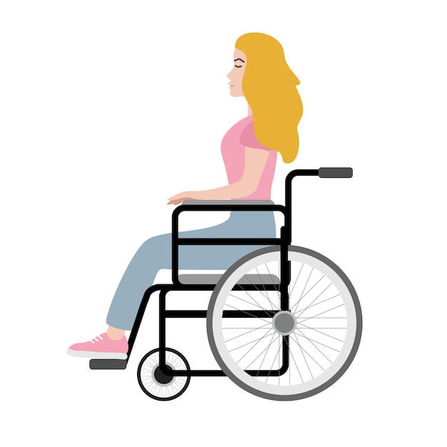 Vector flat girl sitting in invalid wheelchair