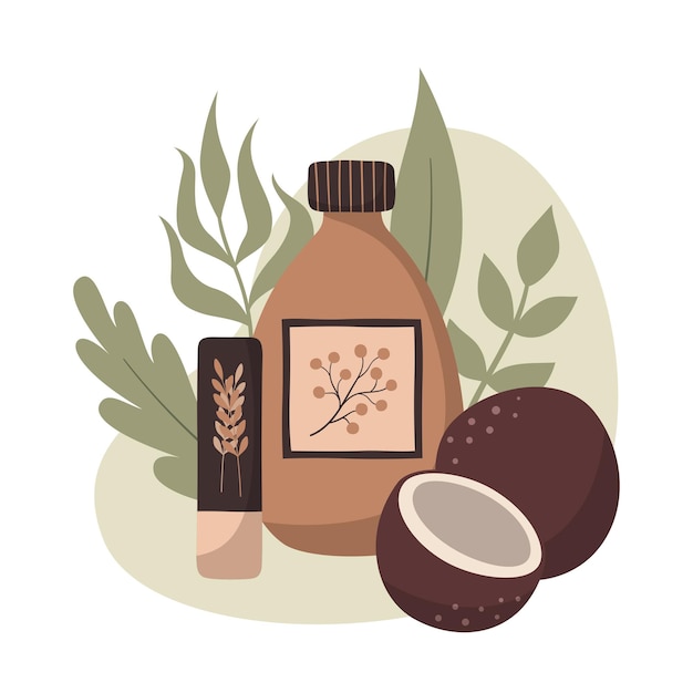 Vector flat hand drawn composition with organic skincare products