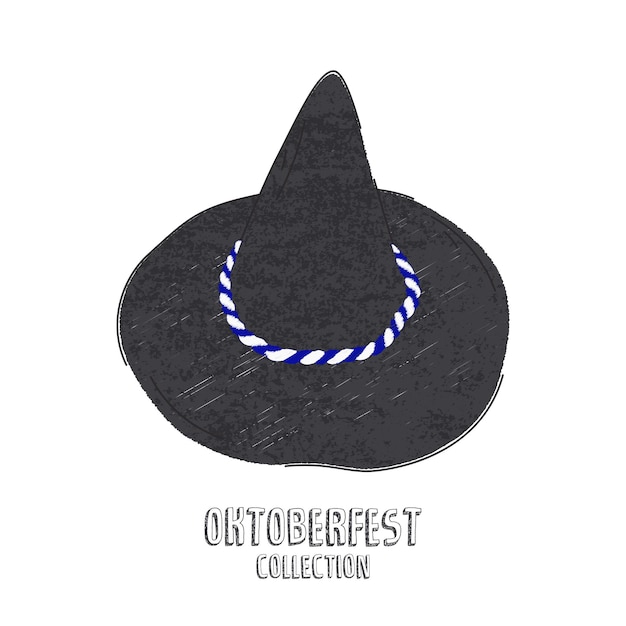 Vector flat hand drawn illustration oktoberfest party hat traditional german felt hat