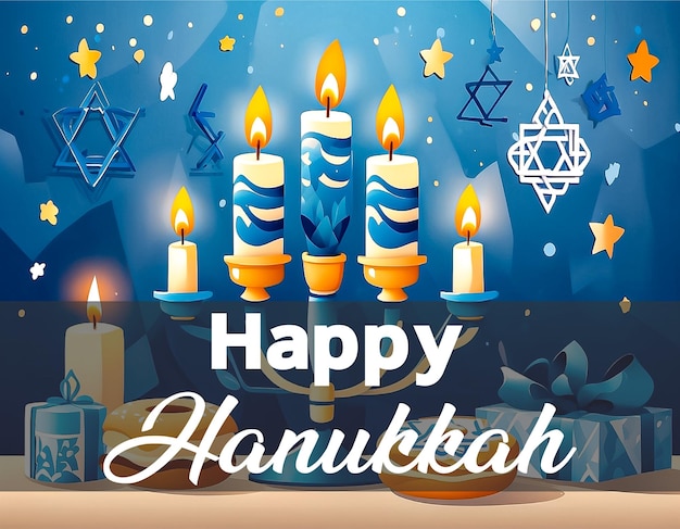 Vector flat Happy Hanukkah social media template